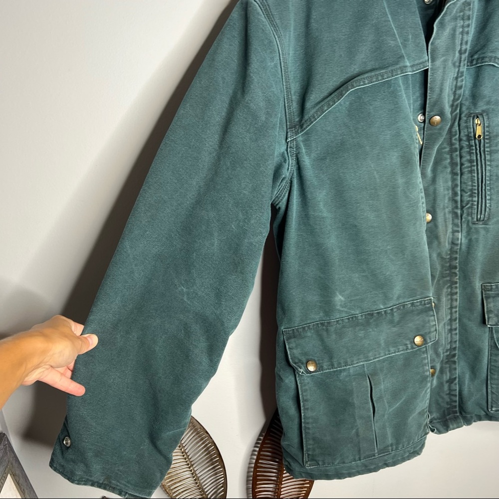 Vintage Carhartt Size L Blanket Lined Barnyard Barn Chore Coat Jacket Teal Green - Picture 2 of 8